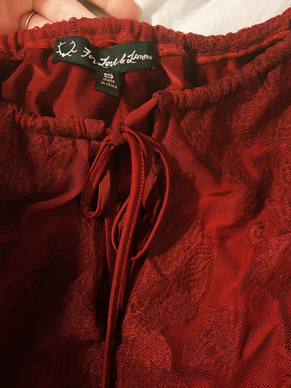 For Love & Lemons Off-Shoulder Lace Mini Dress in Crimson - Picture 3 of 4